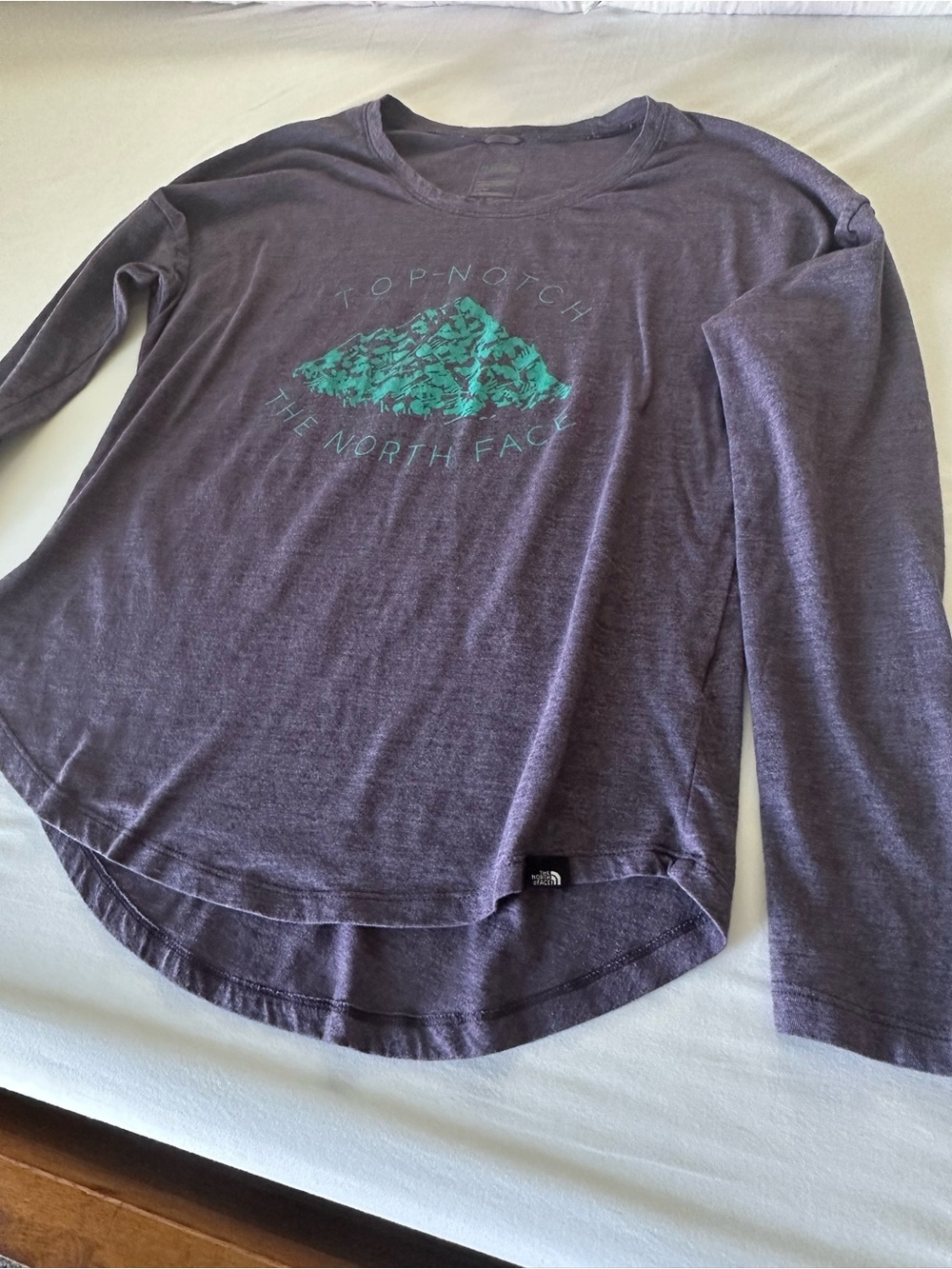The North Face Purple Long Sleeve Tee with Teal Mountain Logo